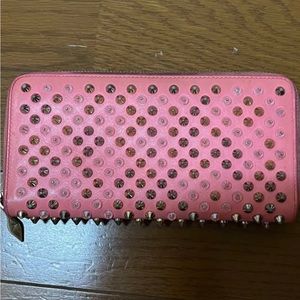 Christian Louboutin Pink Spiked Zip-Around Wallet